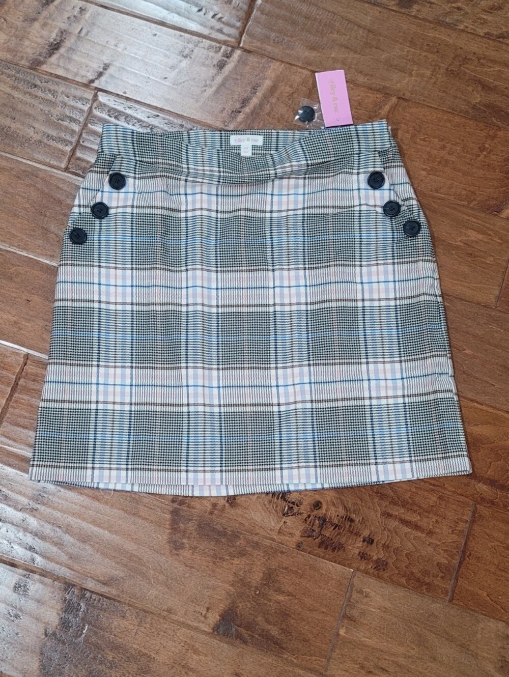 Riley & Rae Classic Plaid A-Line Mini Skirt - Neutral Plaid